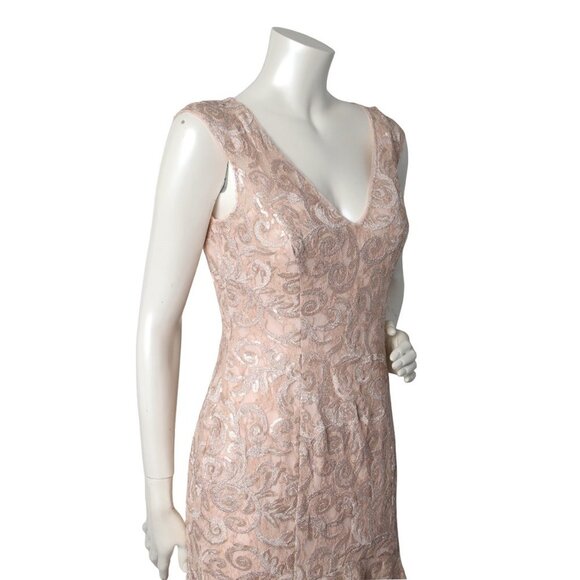 Adrianna Papell Lace Sequin Evening Dress Fit Flare Sleeveless Pink Nude - Picture 3 of 13